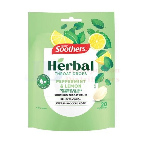 Soothers Soothers Herbal Throat Drops Peppermint & Lemon 70g Soothers Herbal Throat Drops Peppermint & Lemon 70g